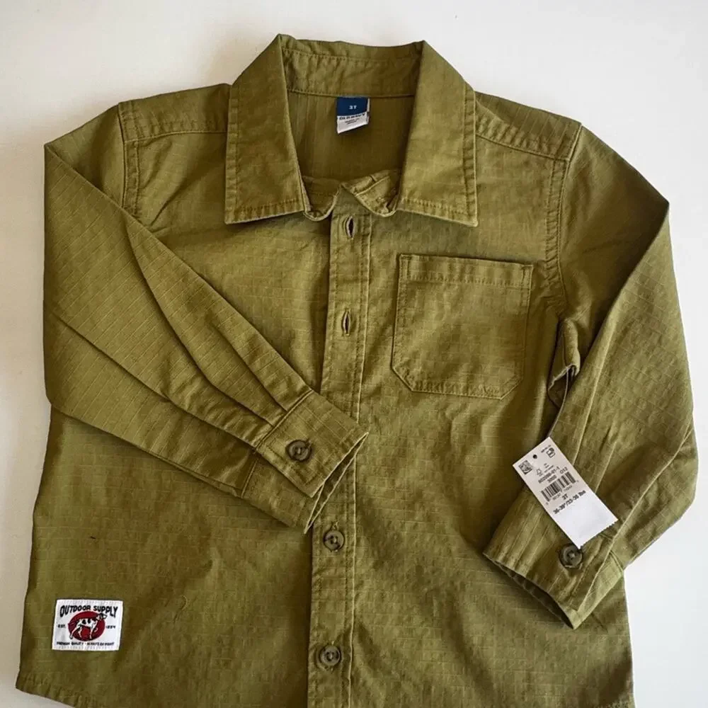 Old NavyOlive Green Toddler Boys Long Sleeve Shirt Sz 3T